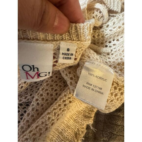 Ohmg crochet tan tie front crochet  pullover top S - Picture 7 of 7